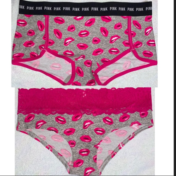 2 PINK Victoria’s Secret panties boyshort panty and lace hipster - Picture 1 of 3